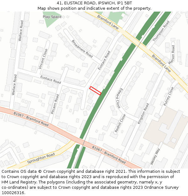 41, EUSTACE ROAD, IPSWICH, IP1 5BT: Location map and indicative extent of plot