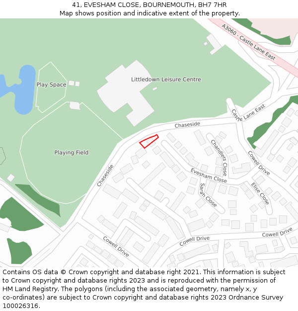 41, EVESHAM CLOSE, BOURNEMOUTH, BH7 7HR: Location map and indicative extent of plot