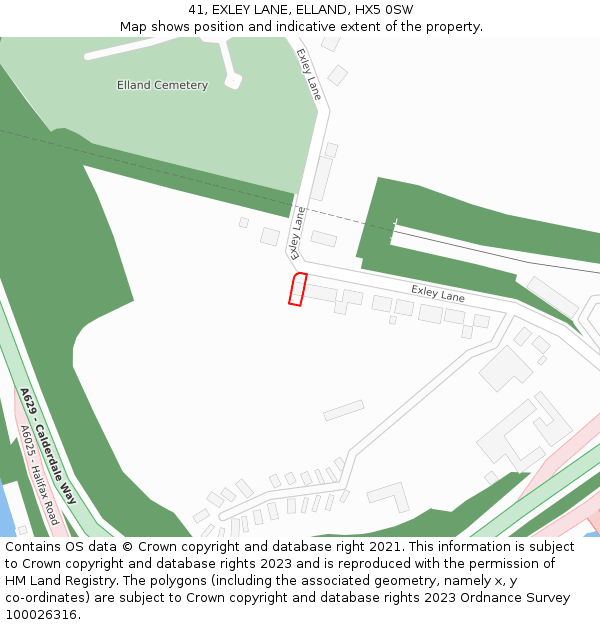 41, EXLEY LANE, ELLAND, HX5 0SW: Location map and indicative extent of plot