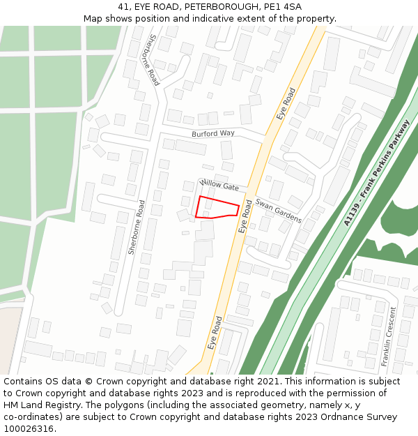 41, EYE ROAD, PETERBOROUGH, PE1 4SA: Location map and indicative extent of plot