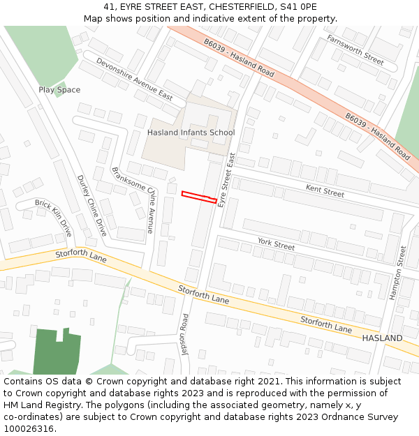 41, EYRE STREET EAST, CHESTERFIELD, S41 0PE: Location map and indicative extent of plot