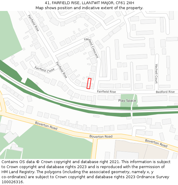 41, FAIRFIELD RISE, LLANTWIT MAJOR, CF61 2XH: Location map and indicative extent of plot