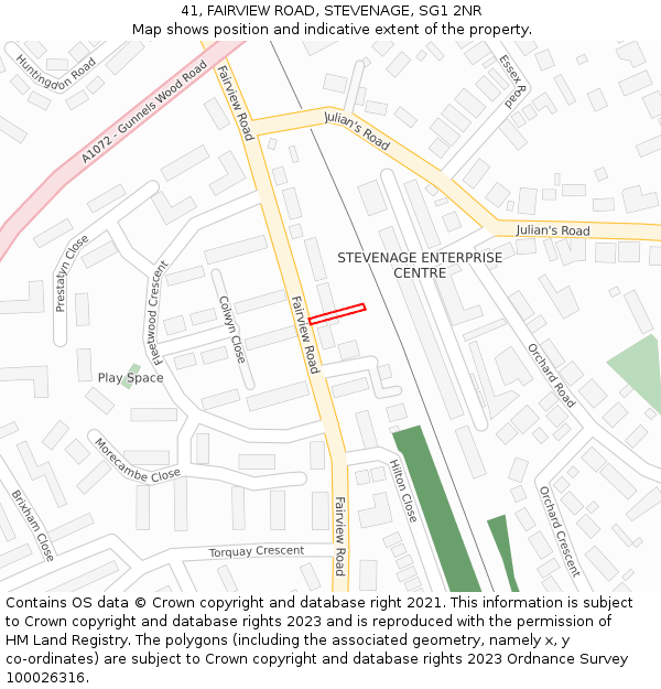 41, FAIRVIEW ROAD, STEVENAGE, SG1 2NR: Location map and indicative extent of plot