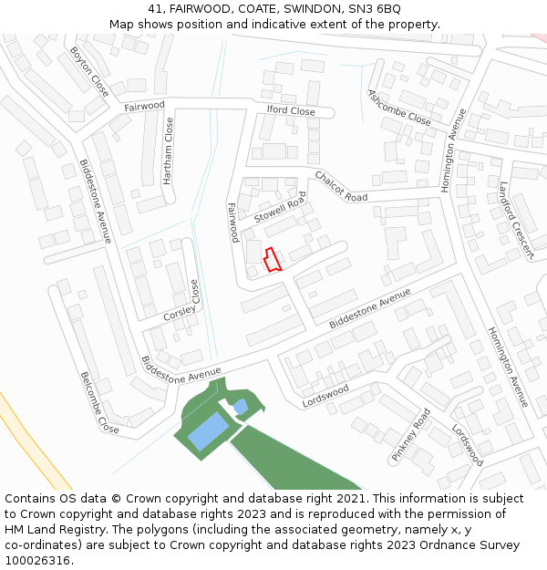 41, FAIRWOOD, COATE, SWINDON, SN3 6BQ: Location map and indicative extent of plot