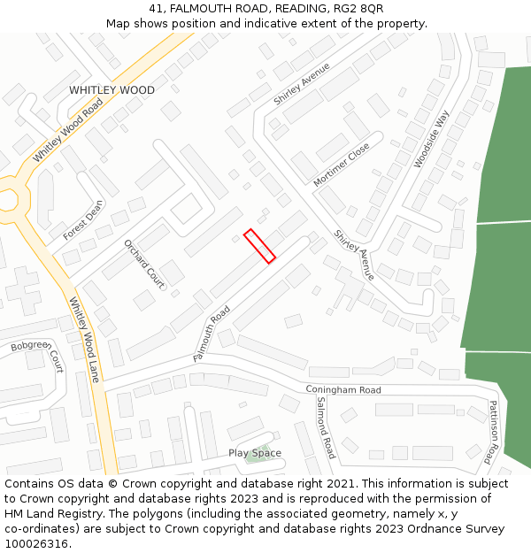 41, FALMOUTH ROAD, READING, RG2 8QR: Location map and indicative extent of plot