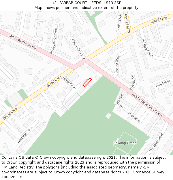 41, FARRAR COURT, LEEDS, LS13 3SP: Location map and indicative extent of plot