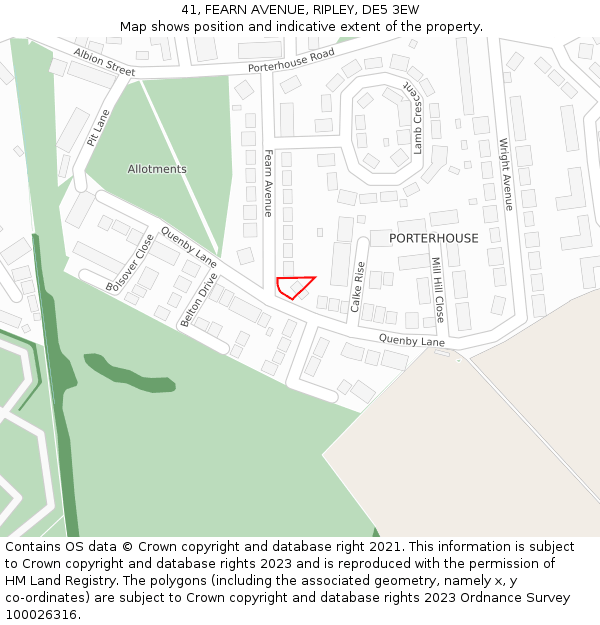 41, FEARN AVENUE, RIPLEY, DE5 3EW: Location map and indicative extent of plot