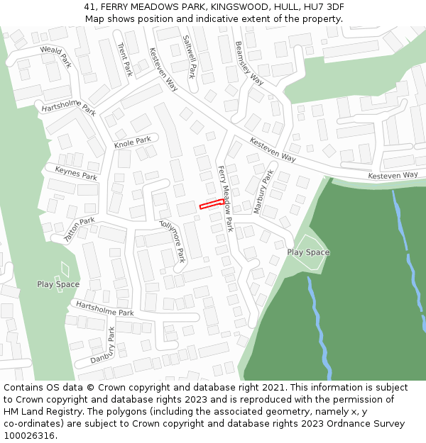41, FERRY MEADOWS PARK, KINGSWOOD, HULL, HU7 3DF: Location map and indicative extent of plot