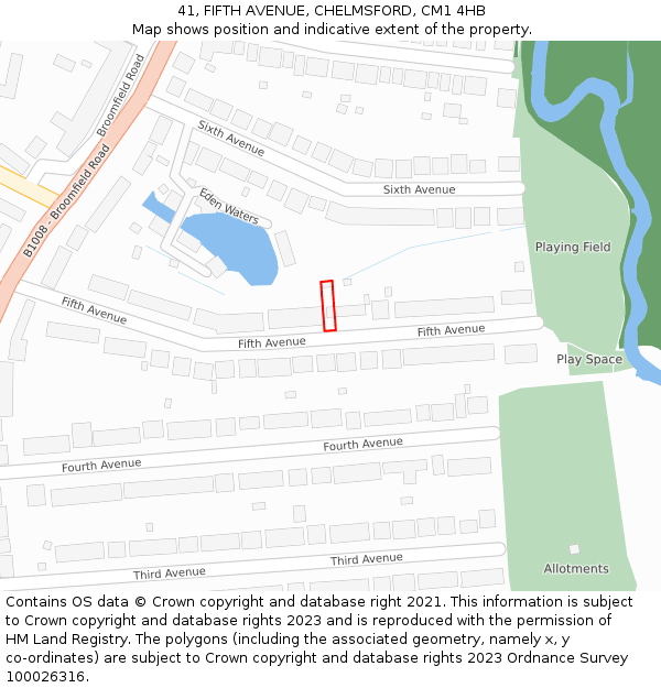 41, FIFTH AVENUE, CHELMSFORD, CM1 4HB: Location map and indicative extent of plot