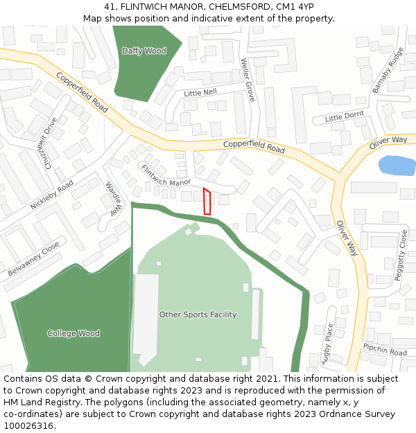 41, FLINTWICH MANOR, CHELMSFORD, CM1 4YP: Location map and indicative extent of plot