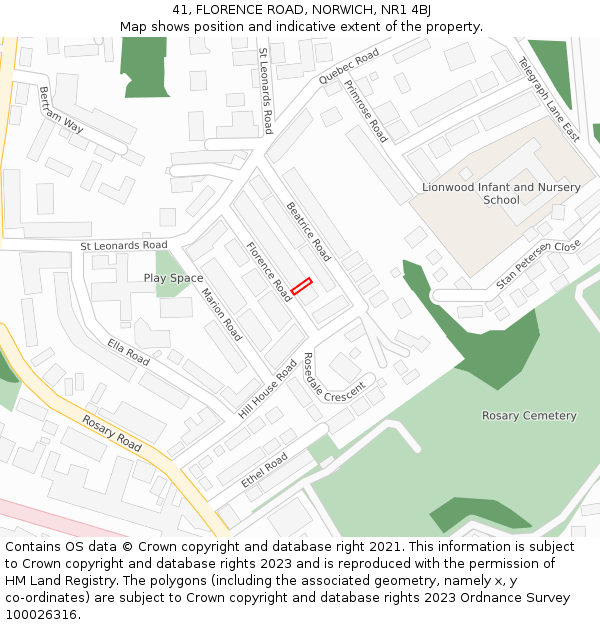 41, FLORENCE ROAD, NORWICH, NR1 4BJ: Location map and indicative extent of plot