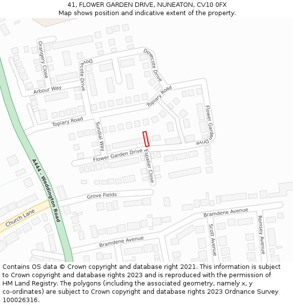 41, FLOWER GARDEN DRIVE, NUNEATON, CV10 0FX: Location map and indicative extent of plot