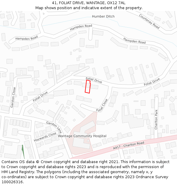 41, FOLIAT DRIVE, WANTAGE, OX12 7AL: Location map and indicative extent of plot