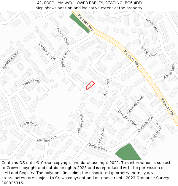 41, FORDHAM WAY, LOWER EARLEY, READING, RG6 4BD: Location map and indicative extent of plot