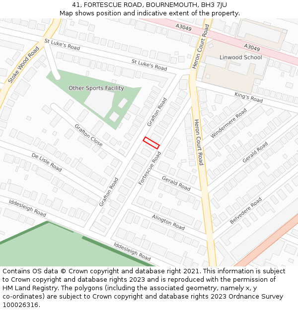 41, FORTESCUE ROAD, BOURNEMOUTH, BH3 7JU: Location map and indicative extent of plot