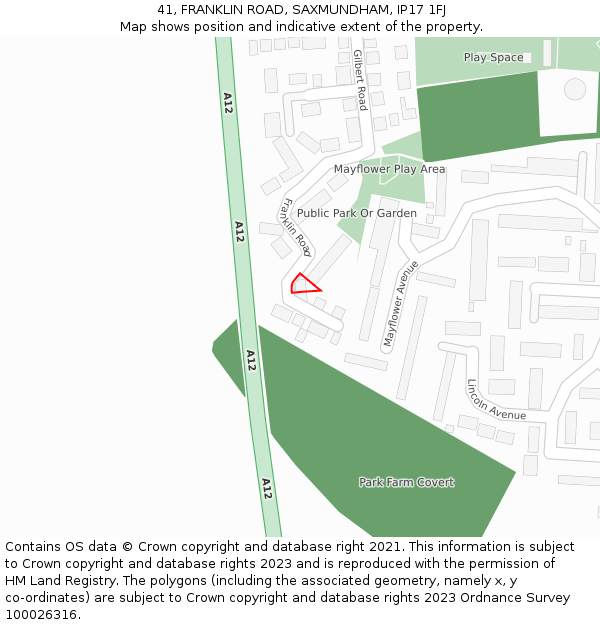 41, FRANKLIN ROAD, SAXMUNDHAM, IP17 1FJ: Location map and indicative extent of plot