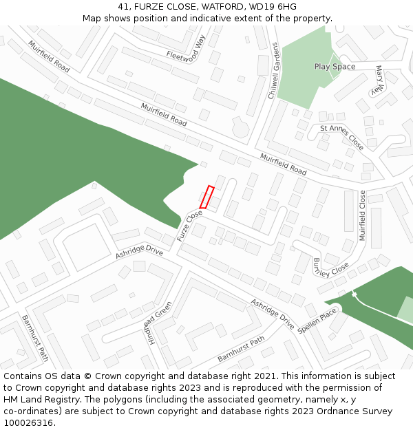 41, FURZE CLOSE, WATFORD, WD19 6HG: Location map and indicative extent of plot
