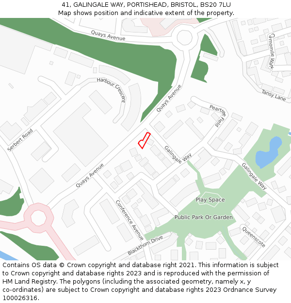 41, GALINGALE WAY, PORTISHEAD, BRISTOL, BS20 7LU: Location map and indicative extent of plot