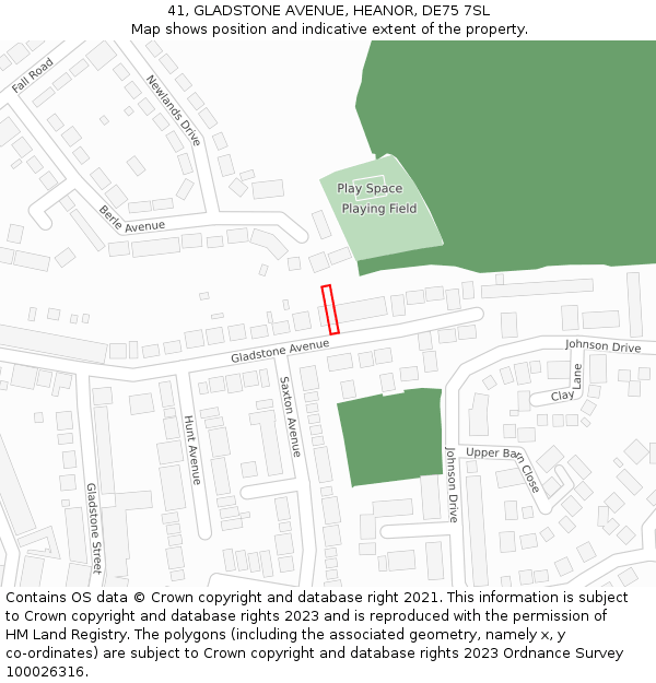 41, GLADSTONE AVENUE, HEANOR, DE75 7SL: Location map and indicative extent of plot