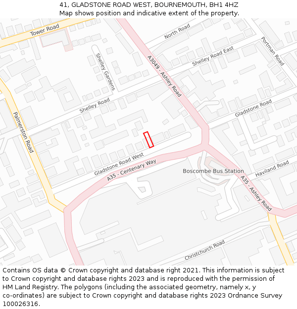 41, GLADSTONE ROAD WEST, BOURNEMOUTH, BH1 4HZ: Location map and indicative extent of plot