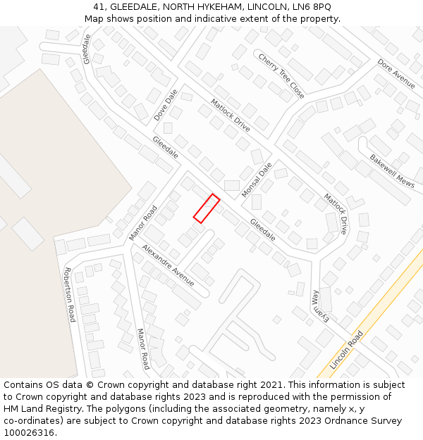 41, GLEEDALE, NORTH HYKEHAM, LINCOLN, LN6 8PQ: Location map and indicative extent of plot