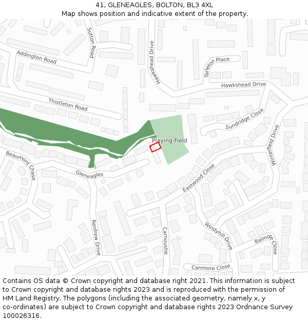 41, GLENEAGLES, BOLTON, BL3 4XL: Location map and indicative extent of plot