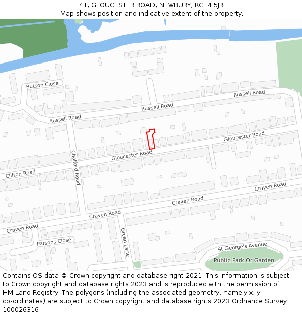 41, GLOUCESTER ROAD, NEWBURY, RG14 5JR: Location map and indicative extent of plot