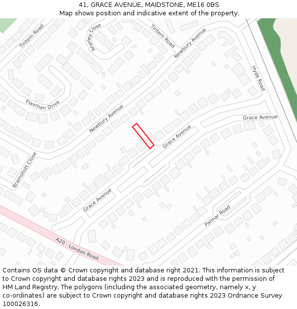 41, GRACE AVENUE, MAIDSTONE, ME16 0BS: Location map and indicative extent of plot