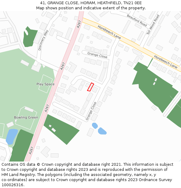 41, GRANGE CLOSE, HORAM, HEATHFIELD, TN21 0EE: Location map and indicative extent of plot