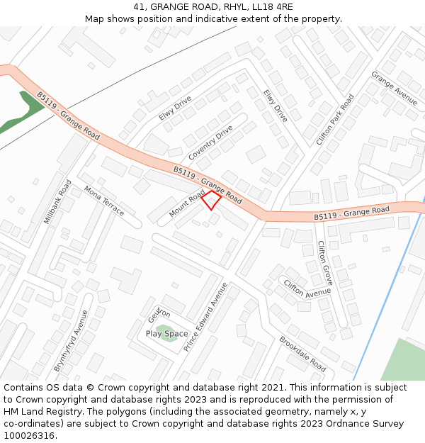 41, GRANGE ROAD, RHYL, LL18 4RE: Location map and indicative extent of plot