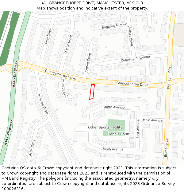 41, GRANGETHORPE DRIVE, MANCHESTER, M19 2LR: Location map and indicative extent of plot