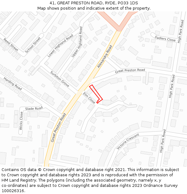 41, GREAT PRESTON ROAD, RYDE, PO33 1DS: Location map and indicative extent of plot