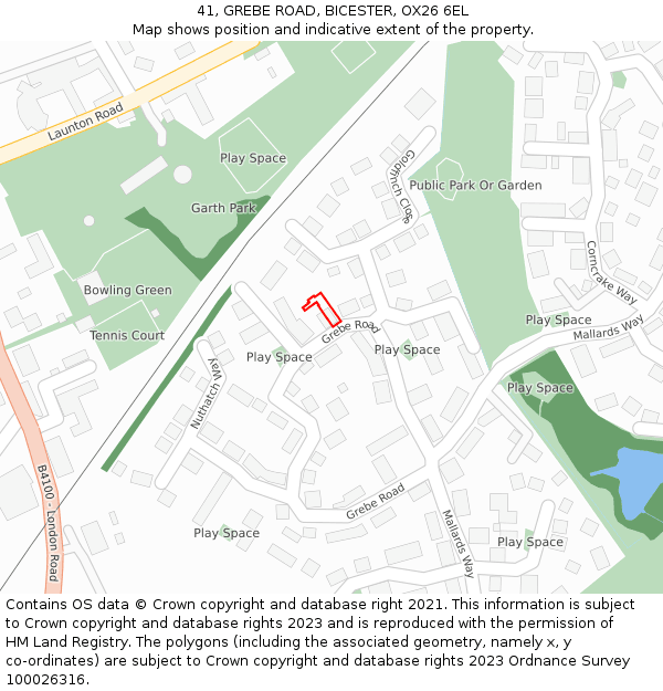 41, GREBE ROAD, BICESTER, OX26 6EL: Location map and indicative extent of plot