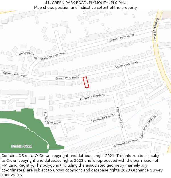 41, GREEN PARK ROAD, PLYMOUTH, PL9 9HU: Location map and indicative extent of plot