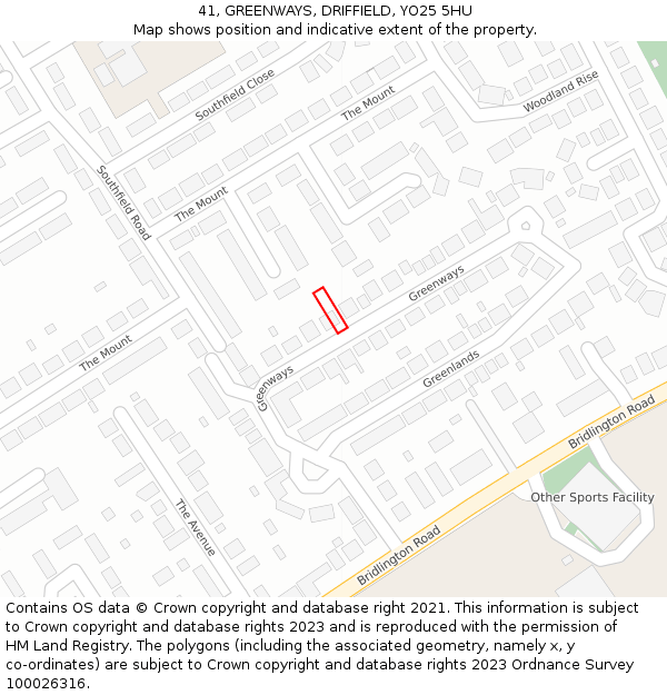 41, GREENWAYS, DRIFFIELD, YO25 5HU: Location map and indicative extent of plot
