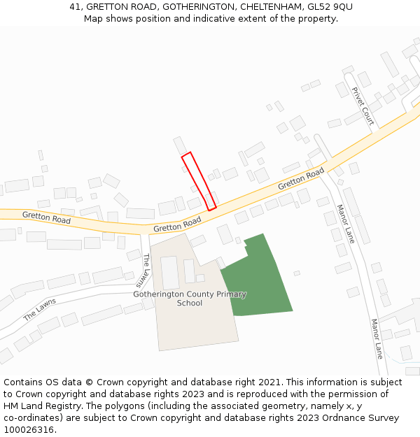 41, GRETTON ROAD, GOTHERINGTON, CHELTENHAM, GL52 9QU: Location map and indicative extent of plot