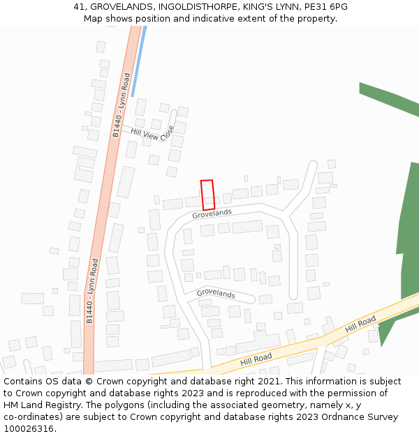 41, GROVELANDS, INGOLDISTHORPE, KING'S LYNN, PE31 6PG: Location map and indicative extent of plot