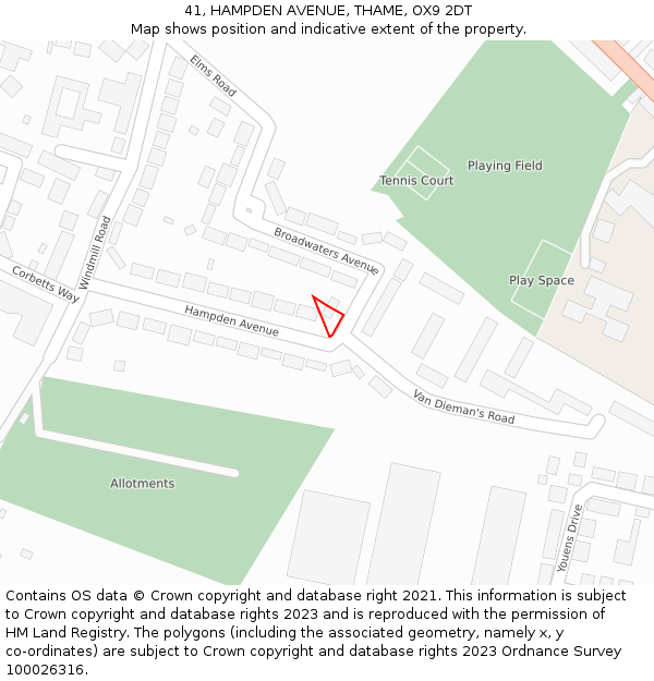 41, HAMPDEN AVENUE, THAME, OX9 2DT: Location map and indicative extent of plot