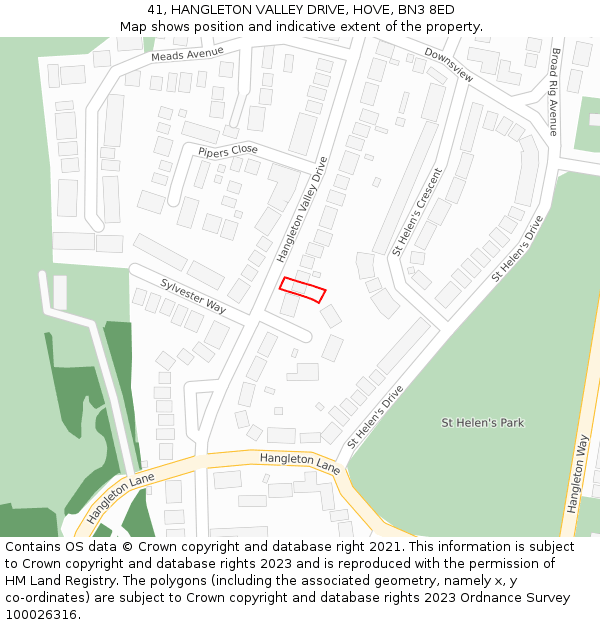 41, HANGLETON VALLEY DRIVE, HOVE, BN3 8ED: Location map and indicative extent of plot