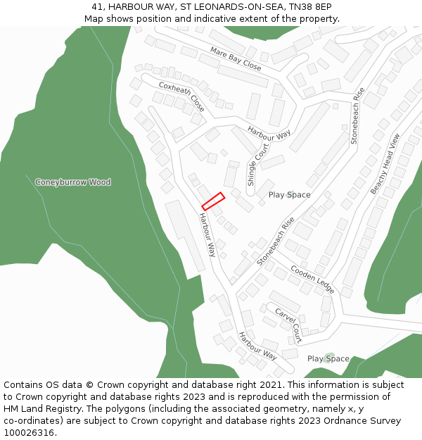 41, HARBOUR WAY, ST LEONARDS-ON-SEA, TN38 8EP: Location map and indicative extent of plot