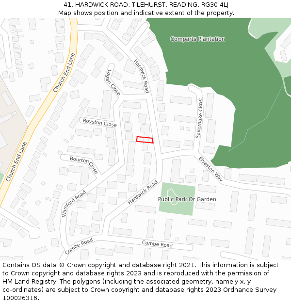 41, HARDWICK ROAD, TILEHURST, READING, RG30 4LJ: Location map and indicative extent of plot