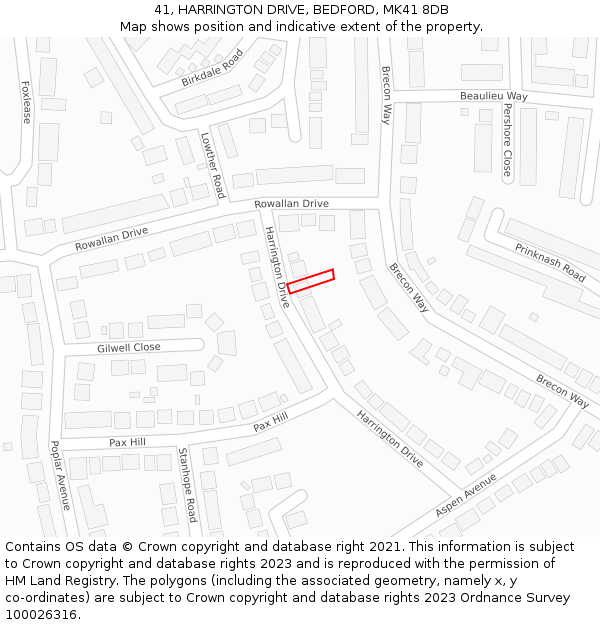 41, HARRINGTON DRIVE, BEDFORD, MK41 8DB: Location map and indicative extent of plot