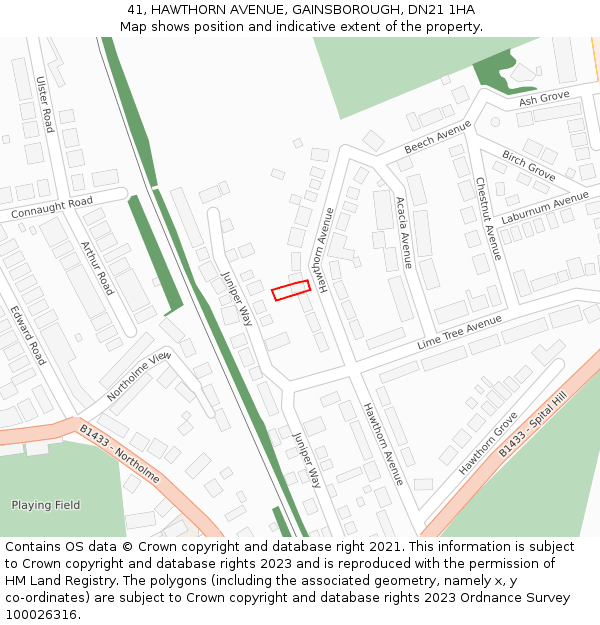 41, HAWTHORN AVENUE, GAINSBOROUGH, DN21 1HA: Location map and indicative extent of plot