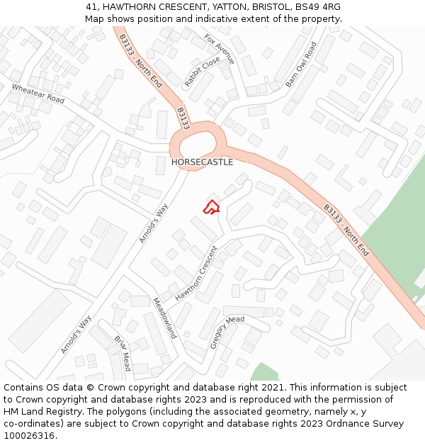 41, HAWTHORN CRESCENT, YATTON, BRISTOL, BS49 4RG: Location map and indicative extent of plot