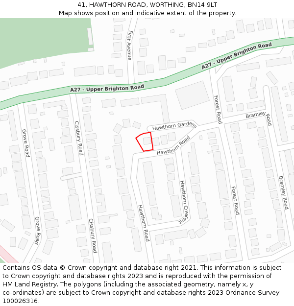 41, HAWTHORN ROAD, WORTHING, BN14 9LT: Location map and indicative extent of plot