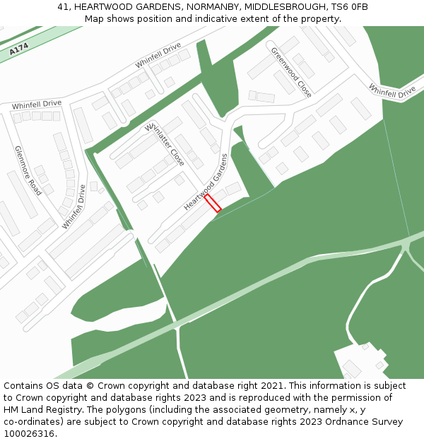 41, HEARTWOOD GARDENS, NORMANBY, MIDDLESBROUGH, TS6 0FB: Location map and indicative extent of plot