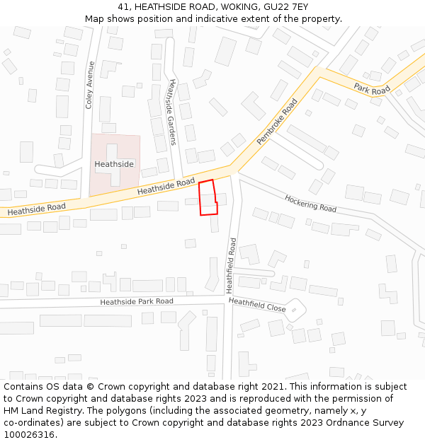41, HEATHSIDE ROAD, WOKING, GU22 7EY: Location map and indicative extent of plot