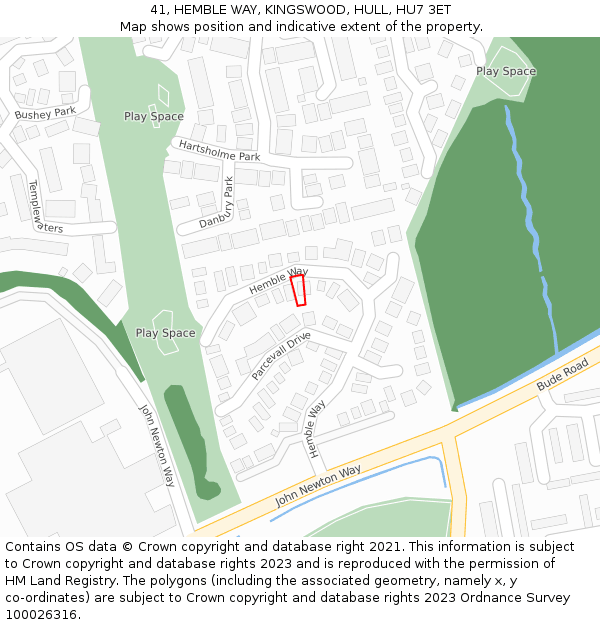 41, HEMBLE WAY, KINGSWOOD, HULL, HU7 3ET: Location map and indicative extent of plot