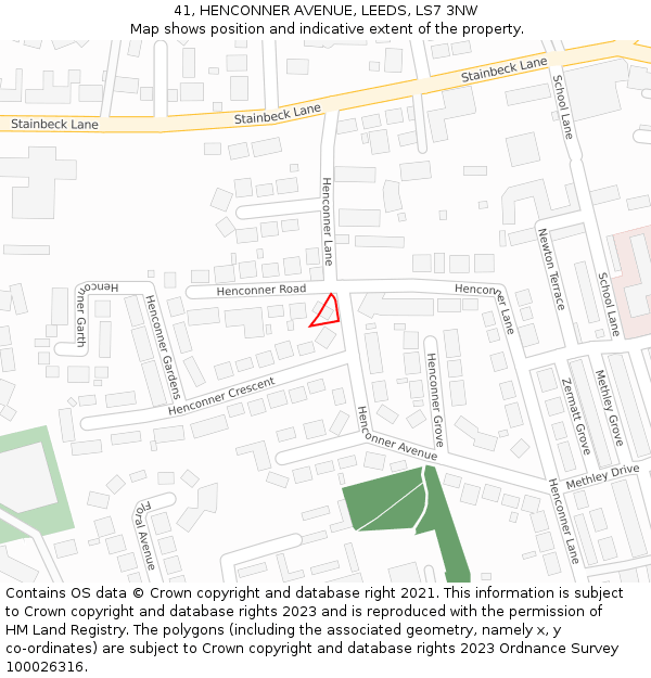 41, HENCONNER AVENUE, LEEDS, LS7 3NW: Location map and indicative extent of plot