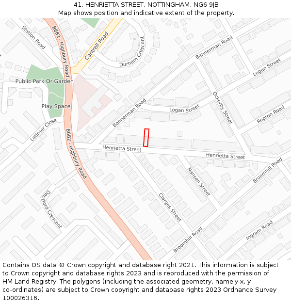 41, HENRIETTA STREET, NOTTINGHAM, NG6 9JB: Location map and indicative extent of plot